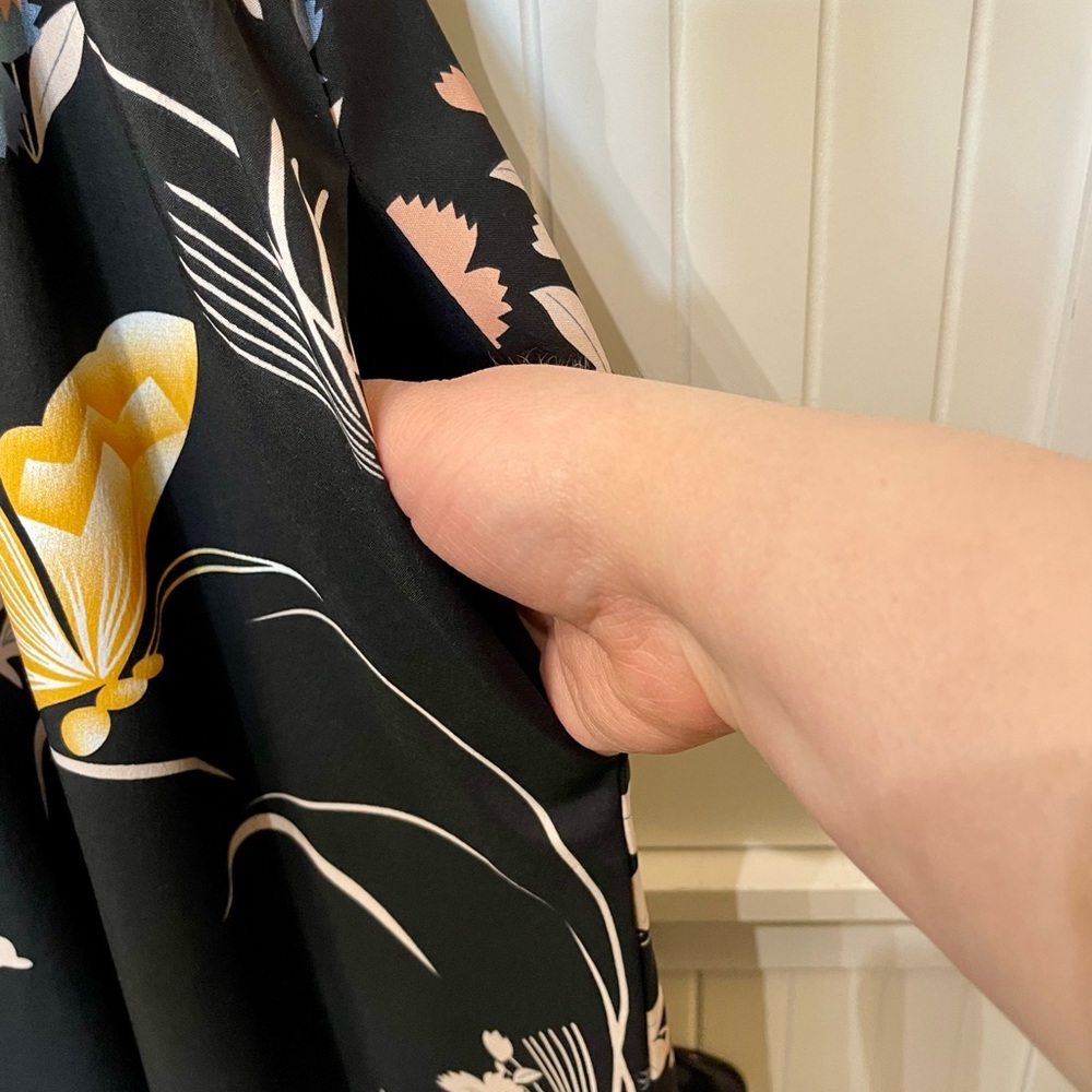 Nemidor Floral V-Neck Midi Dress in Black with Pastel Blooms - Picture 4 of 5